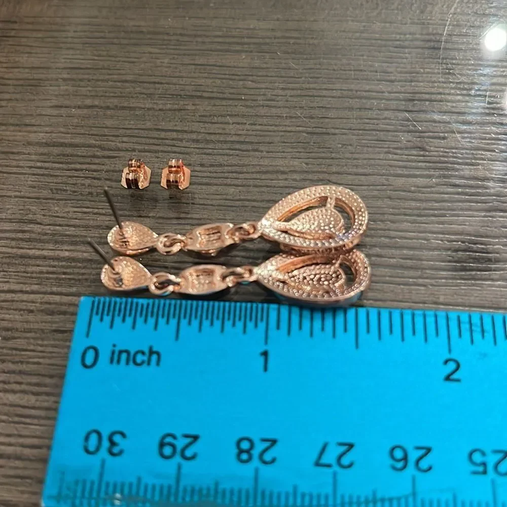 Vintage Style Rose Gold Colored Drop Earrings Rhinestone Dangle Earrings